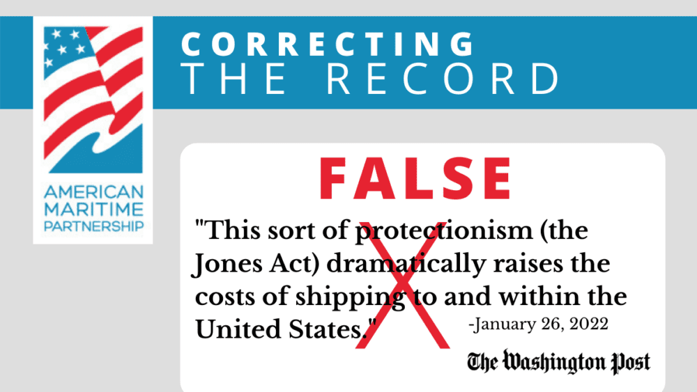 The Washington Post promotes false claims about American Maritime’s important role in keeping the supply chain moving and misattributes price increases to American shippers.