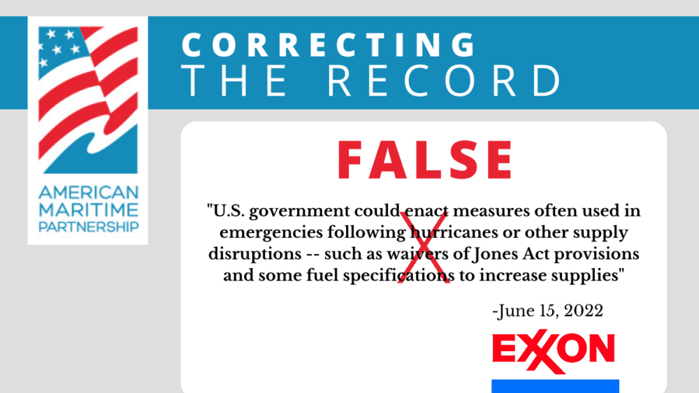 ExxonMobil: U.S. government could enact measures often used in emergencies following hurricanes or other supply disruptions -- such as waivers of Jones Act provisions and some fuel specifications to increase supplies. - June 15, 2022