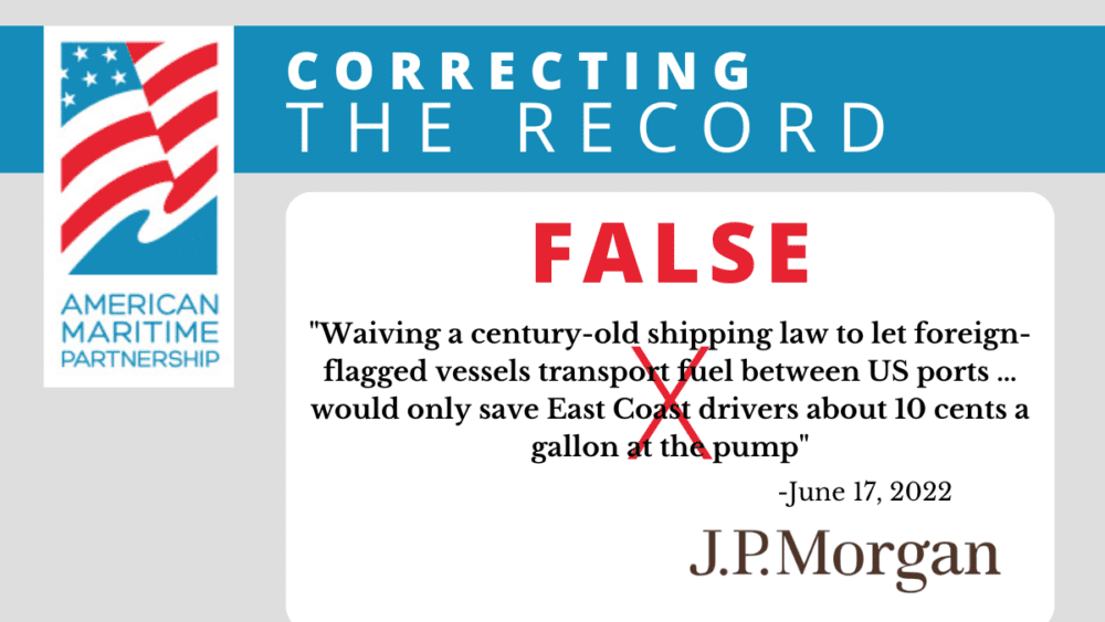 The cost of gasoline is primarily driven by the price of crude oil and the processing of gas, which is spiking. The Jones Act is not a cost driver for increased gas prices, representing an average of less than one cent per gallon of the overall cost of a gallon of gasoline.