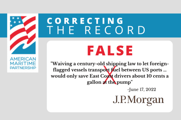 The cost of gasoline is primarily driven by the price of crude oil and the processing of gas, which is spiking. The Jones Act is not a cost driver for increased gas prices, representing an average of less than one cent per gallon of the overall cost of a gallon of gasoline.