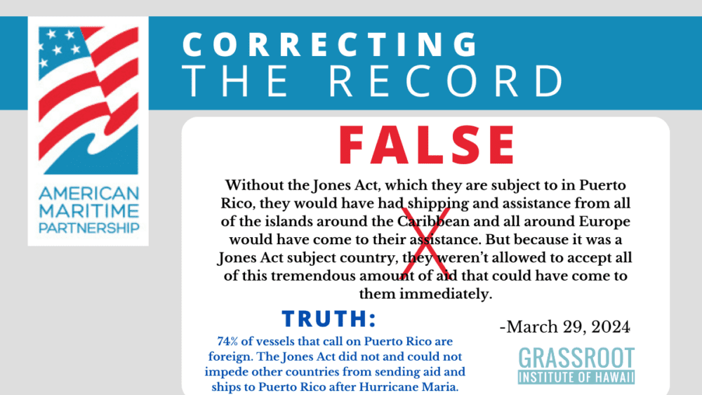 74% of vessels that call on Puerto Rico are foreign. The Jones Act did not and could not impede other countries from sending aid and ships to Puerto Rico after Hurricane Maria.