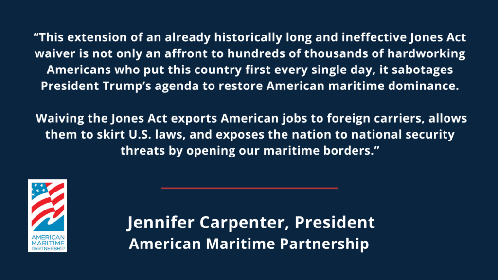 AMP Statement on Jones Act Waiver Extension